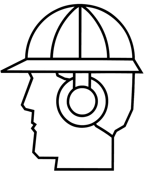 Worker with helmet and earplugs vinyl sticker. Customize on line. Contractors Building Work 025-0027  